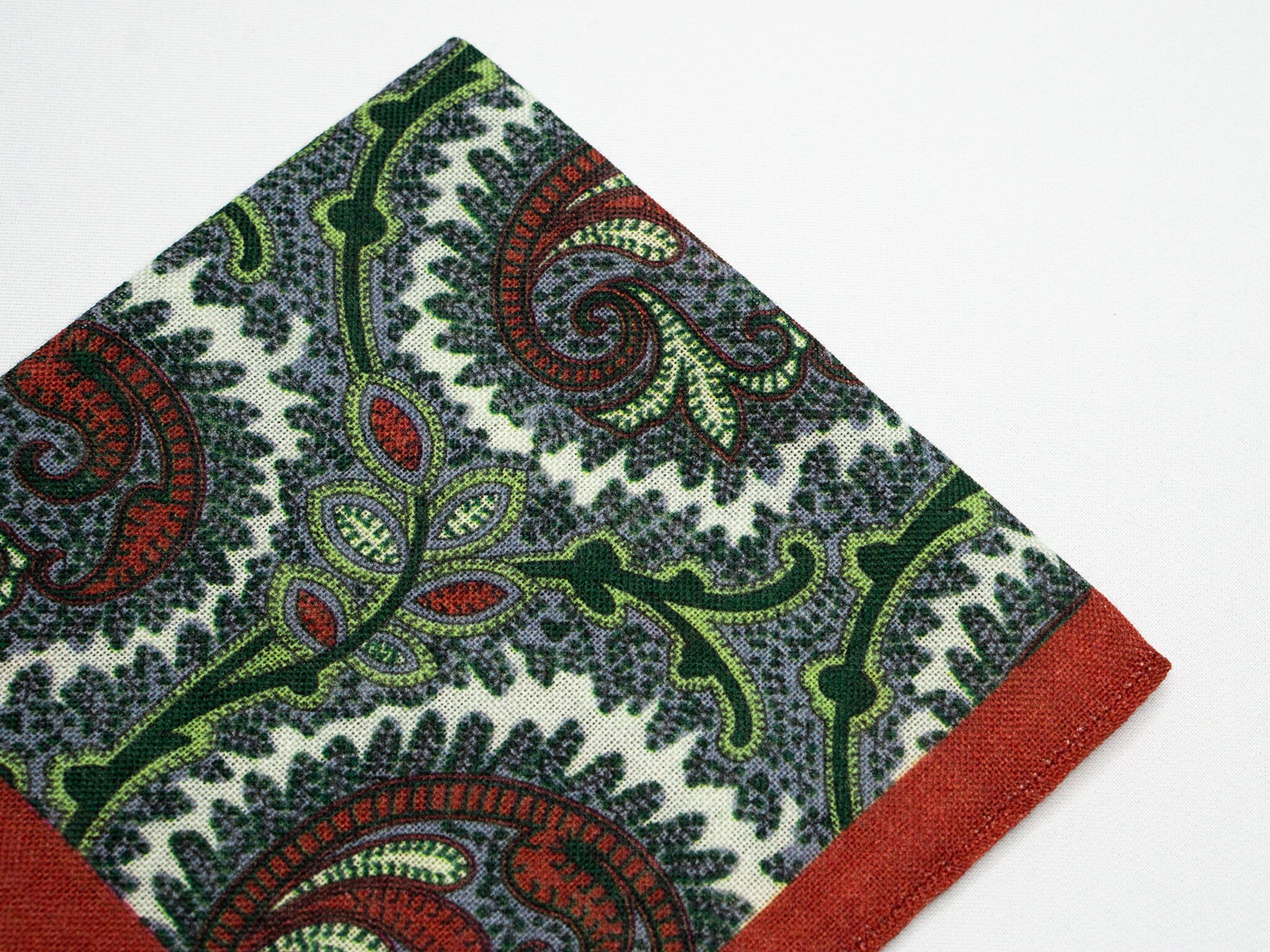Buy Red Paisley Pocket Square Wool Large Green Paisley