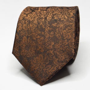 Brown Floral Tie Men&#39;s Burnt Orange Necktie Groomsmen Rustic Tie Groom Wedding Necktie Copper Suit Tie Wedding Party Tie Formal Suit Necktie