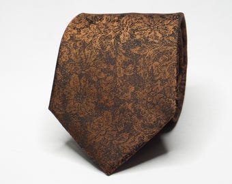 Brown Floral Tie Men's Burnt Orange Necktie Groomsmen Rustic Tie Groom Wedding Necktie Copper Suit Tie Wedding Party Tie Formal Suit Necktie