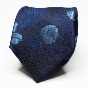 Navy Blue Floral Tie For Men Dark Blue Necktie with Flowers Blue Groomsmen Tie Royal Blue Wedding Tie for Groom Suit Wedding Party Necktie
