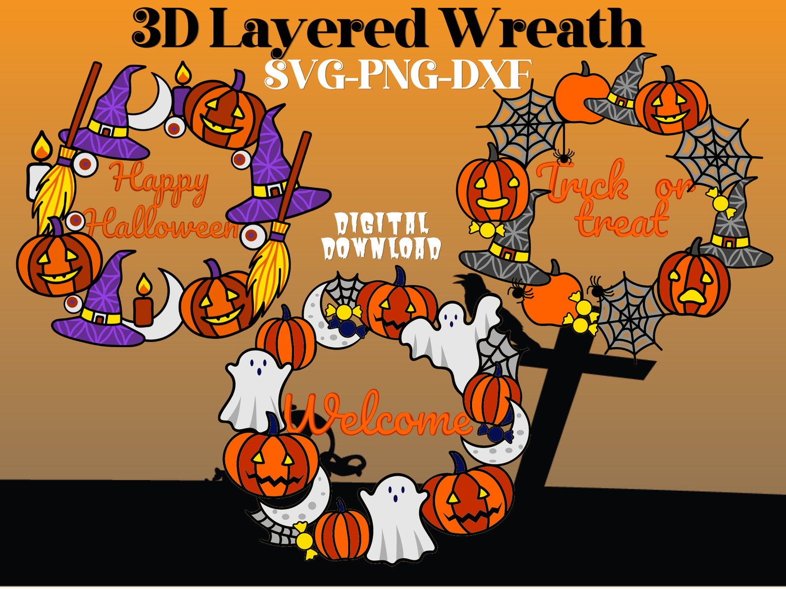 Halloween SVG Bundle Wreath Svg Layered Halloween SVG - Etsy