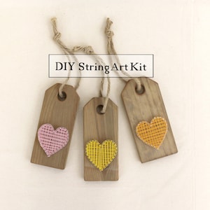 DIY Heart String Art Kit - Three Large Wood Hanging Tags