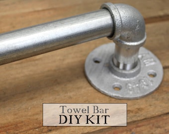 Industrial Pipe Hardware Towel Bar Kit (3/4" Diameter, Galvanized)