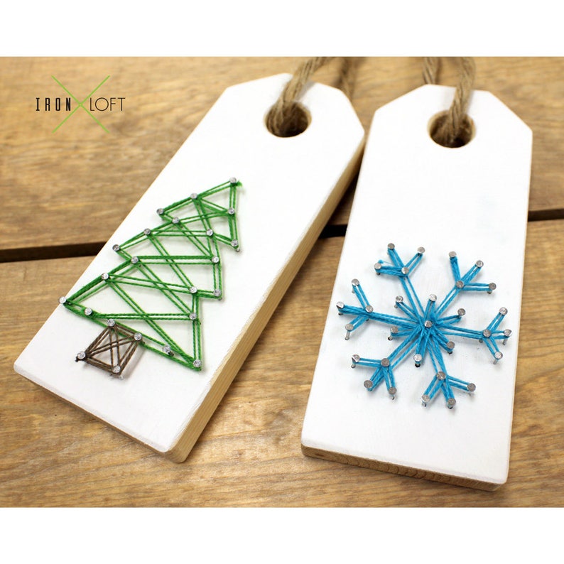 DIY Christmas String Art Kit Large Wood Tag Snowflake, Tree, Ornament image 5