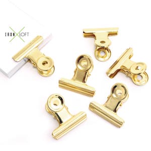 6 Metal Clips Bright Gold 31mm