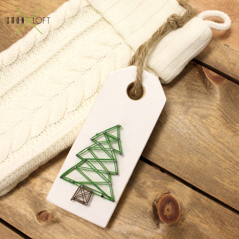 DIY Christmas String Art Kit Large Wood Tag Snowflake, Tree, Ornament image 3