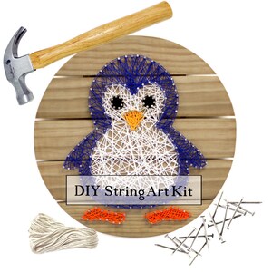 DIY pinguïn tekenset met tekenreeks voor houten pallet