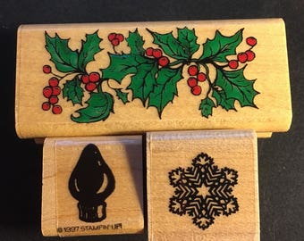 Christmas Stamps. Holly, Christmas Bulk, and Snowflake (as is),