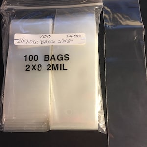 ビニール袋。ジップロック。透明。8 セット 100 袋。2" x 8"。