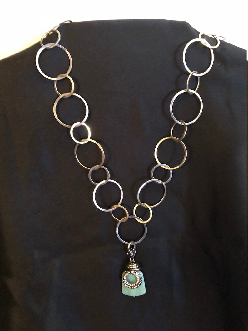 Necklace.Large Silver Loop Chain.Polished Turquose Etsy