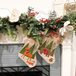 Personalized Christmas Stocking, Monogrammed Christmas Stocking, Fur Holiday Stocking, Bear Christmas Stocking, Deer Christmas Decoration