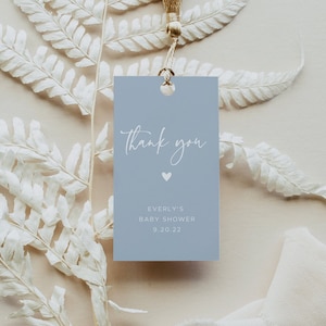 Dusty Blue Thank You Tag, Baby Shower Favor Tag, Blue Baby Shower, Boy Baby Shower  #010MB