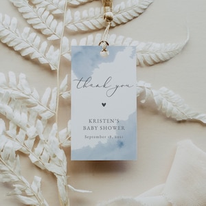 Blue Watercolor Thank You Tag, Baby Shower Favor Tag, Blue Baby Shower, Boy Baby Shower  #01BW