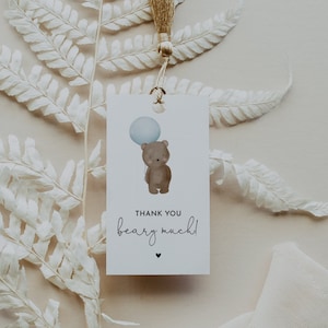 TEDDY | Bear Baby Shower Favor Tag, Thank you beary much, thank you tag, Baby shower Part Favors Tag