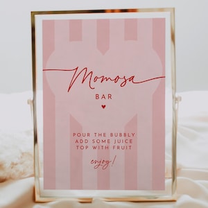 Insegna del bar Mom-osa di San Valentino, modello modificabile, insegna del tavolo della doccia di San Valentino, baby shower con cuori di mimosa, download digitale / PENELOPE