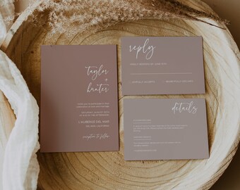 Terracotta Wedding Invitation Template | Minimalist Desert Wedding Invite | Burnt Orange Wedding Invite | Editable Rust Invite Template