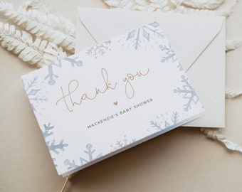 Snowflake Thank You Card Template, Winter Baby Shower, Christmas Thank You Card, Holiday Party, Editable | Ivy