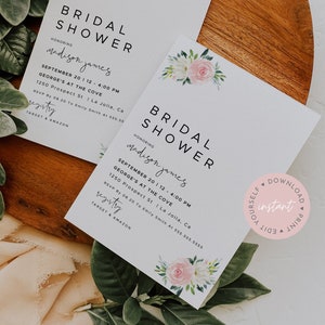 Pink Floral Bridal Shower Invitation, Editable Bridal Shower Invitation Template, Pink Bridal Shower, Pink Watercolor Bridal Shower Template