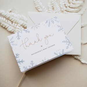 Schneeflocke Dankeskarten-Vorlage, Winter-Babyparty, Weihnachts-Dankeskarten, Weihnachtsparty, bearbeitbar | Efeu