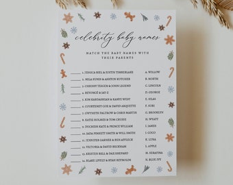 Celebrity Baby Name Game Winter Holiday Gingerbread Baby Shower Template, Christmas Baby Shower, Holiday Theme, Games | Juniper