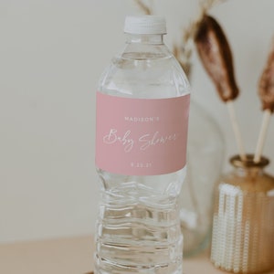 Pink Baby Shower Water Bottle Label Template | Girl Baby Shower | Water Bottle Label | Minimalist Baby Shower