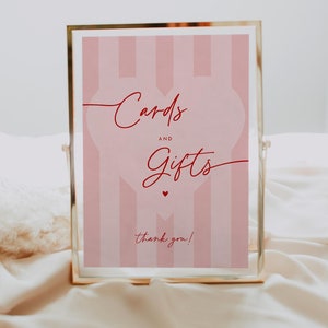 Karten und Geschenke Schild, Little Sweetheart Babyparty, Valentinstag, Herzen, Rosa Streifen, Rot | PENELOPE