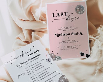 MARCIA | Last Disco Bachelorette Weekend Itinerary | Retro Disco Bachelorette Party Editable Invitation | Disco Ball Bachelorette Party