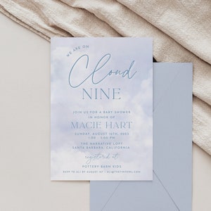 REESE | We Are on Cloud Nine Baby Shower Invitation, Cloud Editable, Digital Download