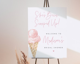 She's Been Scooped Up Bridal Shower Welcome Sign, Ice Cream Scoop Bridal Shower Theme, Ice Cream Bridal Shower, Pink Ice Cream CARRIE