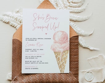 Invitación para despedida de soltera "She's Been Scooped Up", tema de despedida de soltera "Helado Scoop", despedida de soltera "Helado", invitación para helado rosa CARRIE