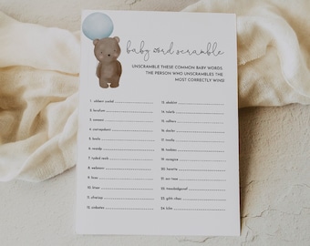 TEDDY | Bear Baby Shower Word Scramble Game, Baby Shower Games, Boy Baby Shower, Blue Baby Shower, Word Scramble