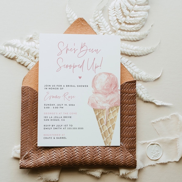 She's Been Scooped Up Bridal Shower Invitation, Ice Cream Scoop Bridal Shower Theme, Ice Cream Bridal Shower, Pink Ice Cream Invite CARRIE