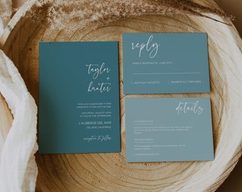 Wedding Invitation Set INSTANT DOWNLOAD Teal Turquoise Blue Watercolor Wedding Invite Template Editable Printable Invite Suite