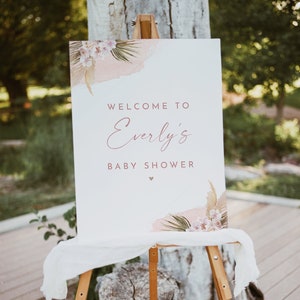 JOSEPH | Panneau de bienvenue Boho Baby Shower, panneau de bienvenue pampa rose blush, panneau de bienvenue modifiable pour baby shower, baby shower fille, panneau de bienvenue