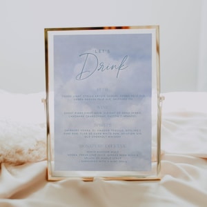 Cloud Blue Editable Drinks Menu Template, Cloud Drinks Bar Menu Sign, Cocktails, Digital Download | REESE