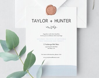Watercolor Wedding Invitation, minimal wedding invite,Instant Download, Invitation Template, Wedding Invitation, Editable Template, Templett