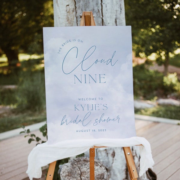 REESE | EDITABLE The Bride Is On Cloud Nine Bridal Shower Welcome Sign, Digital Download