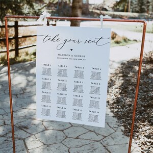 Plantilla clásica de plano de asientos para bodas, elegante letrero con plano de asientos para bodas, imprimible, editable, descarga instantánea.