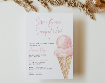 Invitación para despedida de soltera "She's Been Scooped Up", tema de despedida de soltera "Helado Scoop", despedida de soltera "Helado", invitación para helado rosa CARRIE