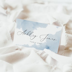 Table Name Card, Place card, Blue Baby Shower, Printable, Watercolor, Boy Baby Shower, Blue Baby Shower #01BW