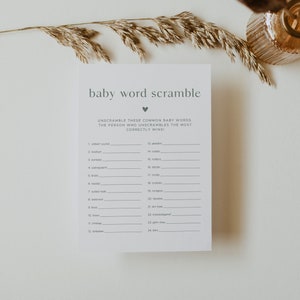 NOAH | Sage Green Word Scramble Baby Shower Game, Baby Shower Games, Word Scramble Game, Green Baby Shower, Gender Neutral
