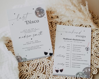 MARCIA | Last Disco Bachelorette Weekend Itinerary | Retro Disco Bachelorette Party Editable Invitation | Disco Ball Bachelorette Party