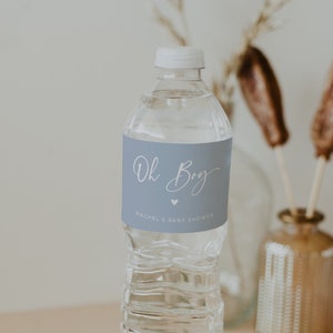 Dusty Blue Baby Shower Water Bottle Label, Baby Shower Water Bottle Label, Souvenir Label, Blue oh boy, oh baby, #010MB