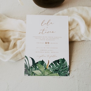 LOLA | Tropische Hochzeitseinladung Vorlage, Palmenhochzeit druckbare einladen, Strandhochzeitseinladung, Zielinsel Tropisch