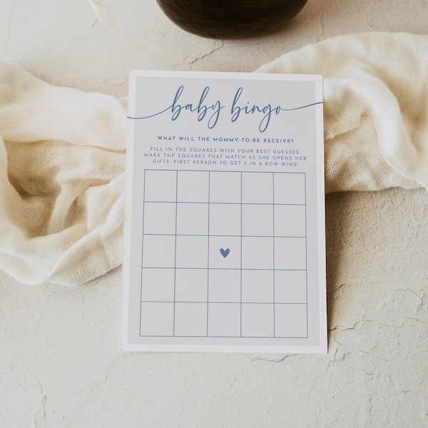 Baby Shower Bingo, Blue and Gray Baby Bingo Printable, Baby Bingo Card, Baby Bingo Game | JAMES