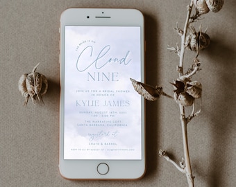 The Bride Is On Cloud Nine Bridal Shower Evite, Digital Download, editable | REESE