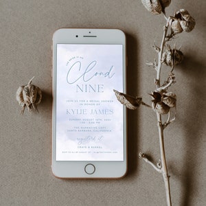The Bride Is On Cloud Nine Bridal Shower Evite, Digital Download, editable | REESE