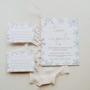 Winter Time Capsule Template, 1st Birthday Time Capsule, Snowflakes Time Capsule, Snowflake Baby Shower  | Ivy