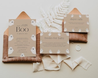 A Little Boo Baby Shower Invitation Set, Halloween Baby Shower Invite, Gender Neutral, Editable Baby Shower Invitation Bundle | SPOOKY