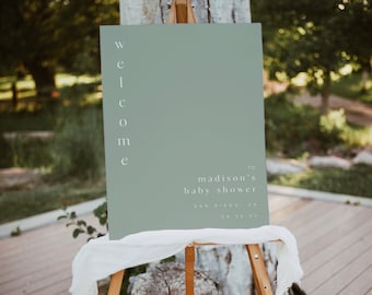 NOAH | Sage Green Baby Shower Welcome Sign, Green Minimalist Baby Shower Welcome Sign, Gender Neutral Shower, Editable Welcome Sign
